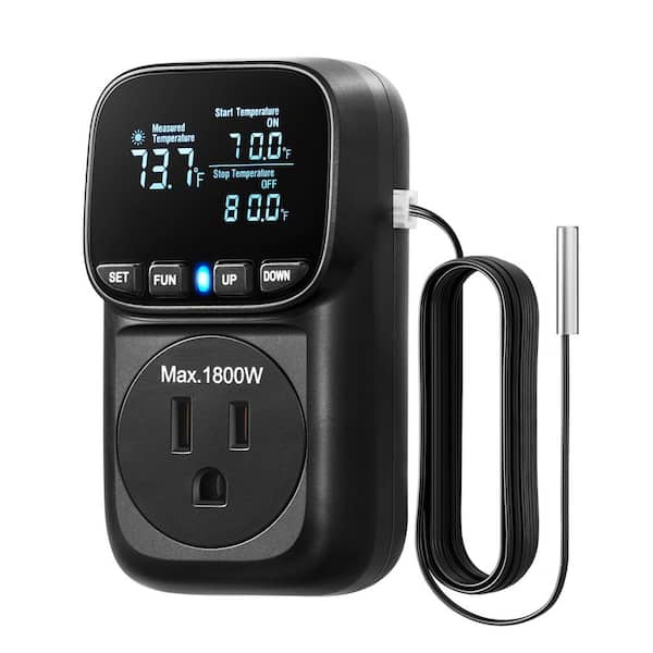 DEWENWILS 15 Amp 120 Volt 1440 Min Countdown Indoor Plug-In Digital Temperature Controller Programmable Smart Timer-Black