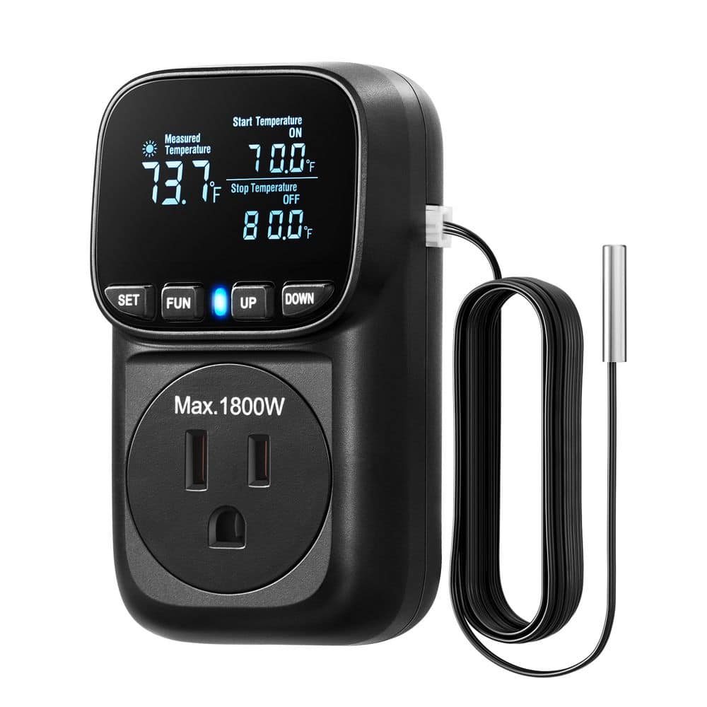 Black Digital Temperature Controller with VA Display and Programmable Timer