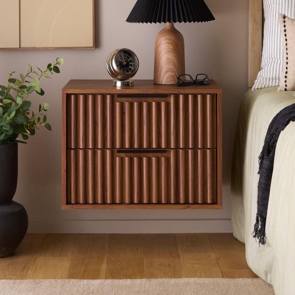 Lylia Walnut/Black 2 Drawer Floating Nightstand price history on PriceWatchPro