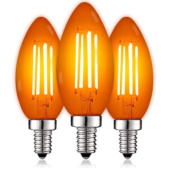 LUXRITE 40-Watt Equivalent LED Orange Light Bulb, 4.5-Watt, Colored Glass Candelabra Bulb, UL Listed, E12 Base (3-Pack)