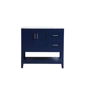 Timeless Home 36 in. W x 22 in. D x 34 in. H Single Bathroom Vanity in Blue with Calacatta Engineered Stone