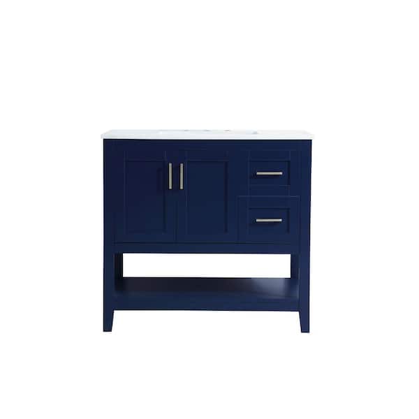 Unbranded Timeless Home 36 in. W x 22 in. D x 34 in. H Single Bathroom Vanity in Blue with Calacatta Engineered Stone