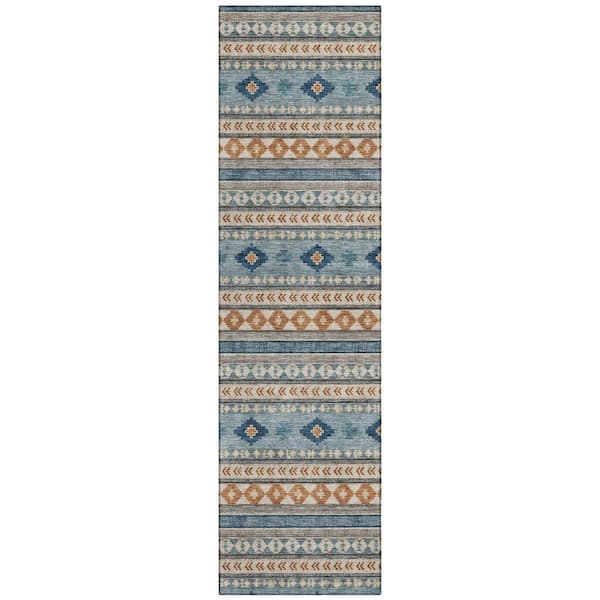 Chantille Machine Washable Indoor/Outdoor Abstract ACN3124 Denim 2 ft. x 7 ft. Runner Rug