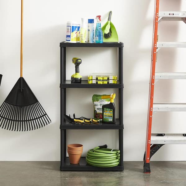 Unbranded - Black 4-Tier Plastic Resin Garage Storage Shelving Unit (24 in. W x 48 in. H x 12 in. D)