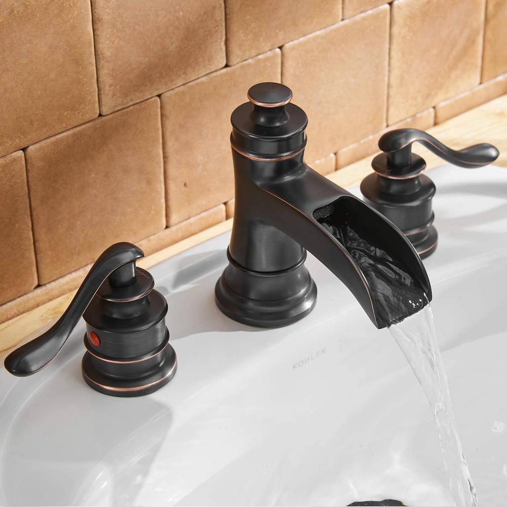 Oil Rubbed Bronze Waterfall Widespread Bathroom Faucet with Pop-Up Drain