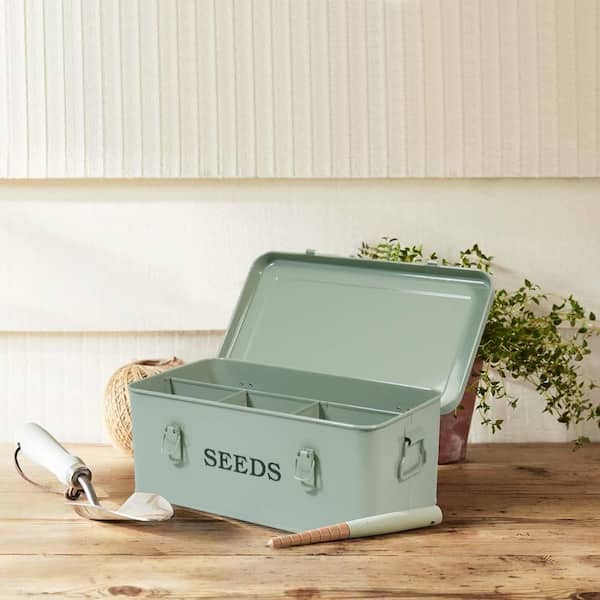 Garden Seed Storage Box for Organizing Seed Packets, Metal Seed Saving Bin with Lid