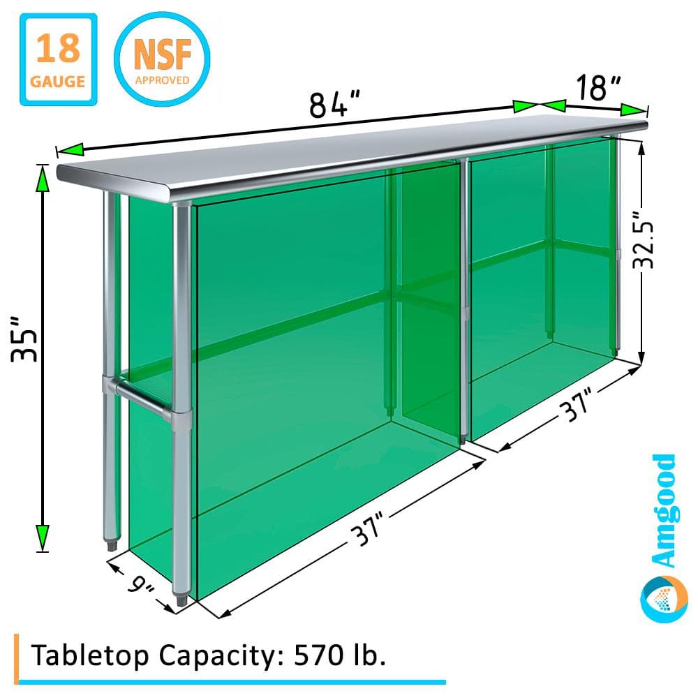 84" Silver Stainless Steel Industrial Utility Work Table