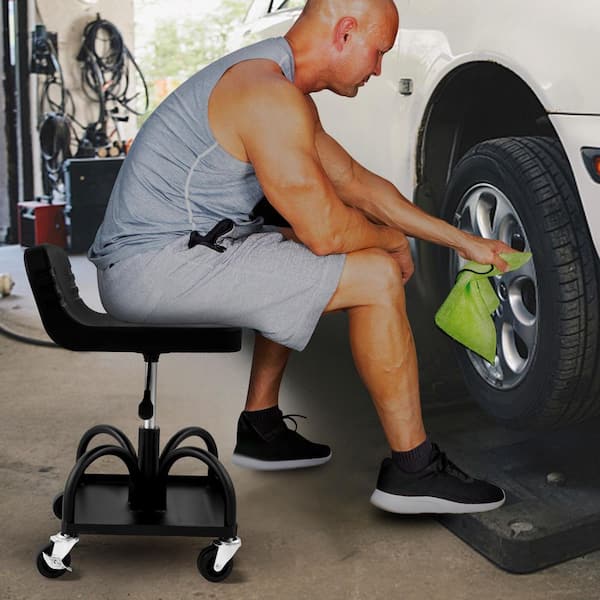 Rolling Garage Stool, 300 lbs. Capacity, Adjustable Height from 15.7-20.5 in. Mechanic Seat, 360° Swivel Wheels