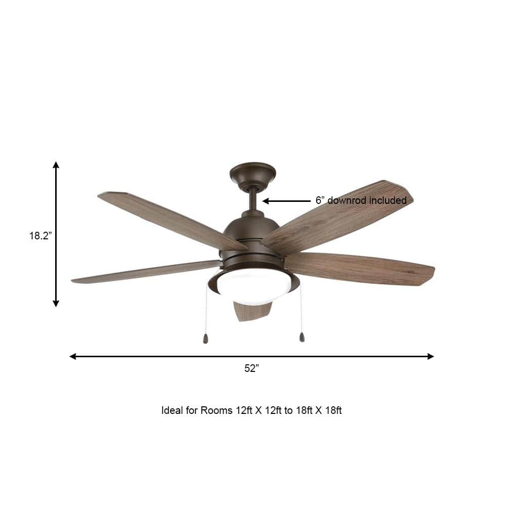 52-inch Bronze Ceiling Fan with Weathered Wood Blades and LED Light