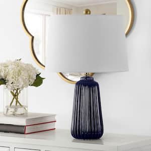 Sawyer 24 in. Navy Blue Table Lamp with White Shade