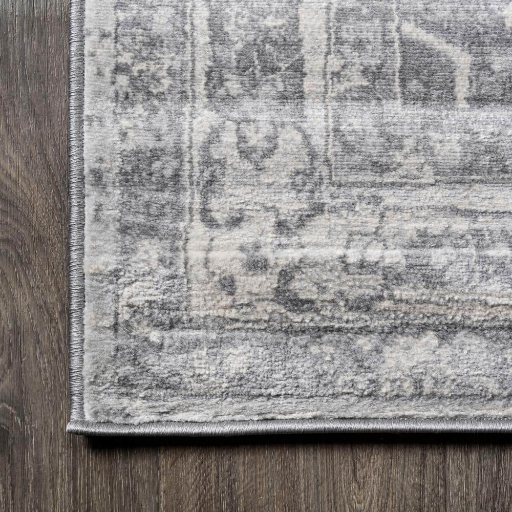 Light Gray/Ivory Synthetic Reversible Rectangular Runner Rug