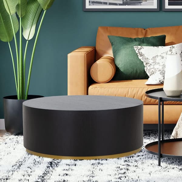 Magic Home 31.5 in. Modern Round Coffee Table Storage Accent Table with 2  Large Drawers in Black OWS-TSA500 - The Home Depot