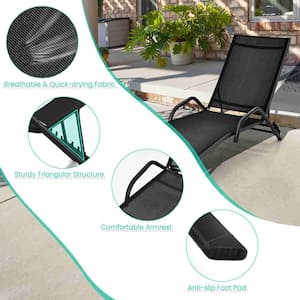 2-Piece Patio Lounge Chairs Chaise Recliner 5-Position Back Adjust Armrest