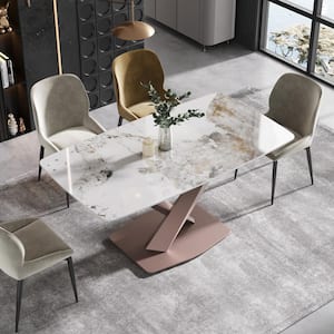 62.99 in. Rectangle Black Sintered Stone Tabletop Dining Table with Gold Carbon Steel Base (Seats 6)