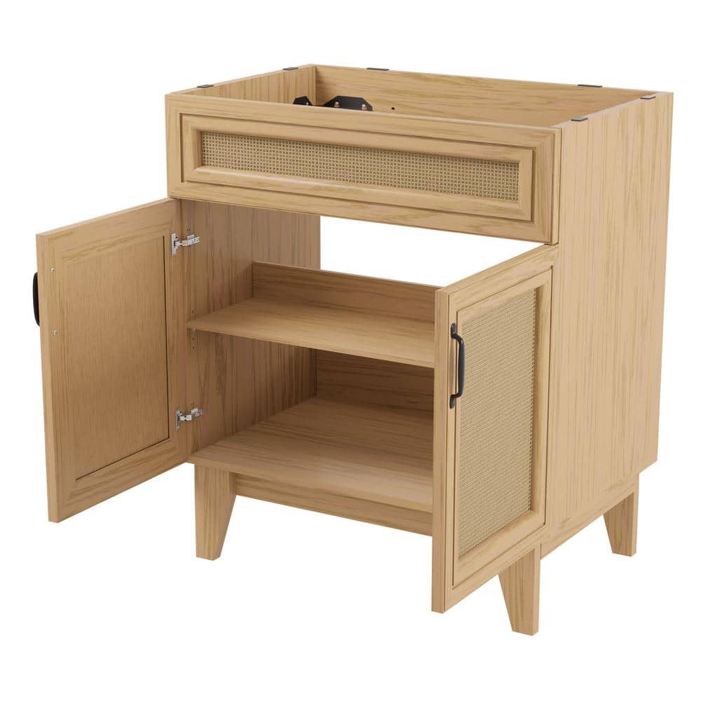 Javer 30" Oak Rattan Modern Farmhouse Bath Vanity Cabinet