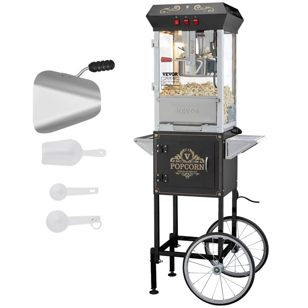 Popcorn Maker with Cart 850W Popcorn Popper Machine 8 oz. Kettle Makes 48 Cups per Batch Popcorn Machine