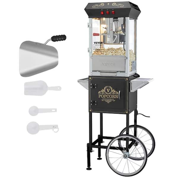 VEVOR Popcorn Maker with Cart 850W Popcorn Popper Machine 8 oz. Kettle Makes 48 Cups per Batch Popcorn Machine