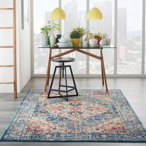 Passion Ivory/Light Blue 4 ft. x 6 ft. Persian Medallion Transitional Area Rug