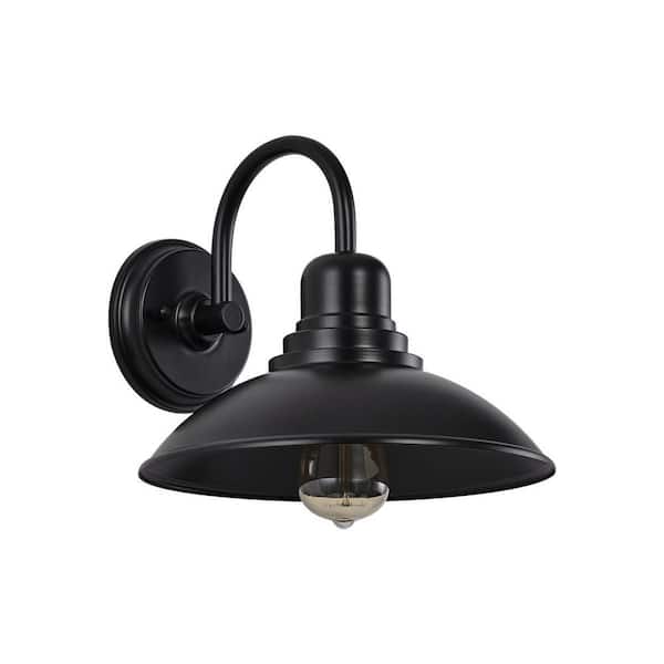 Tidoin 1-Light Black Round Outdoor Wall Lantern Sconce Porch Bran Light