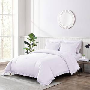 Shatex Ruffled White Queen Comforter Bedding Set- 3 Piece All Season, Ultra Soft Polyester- White with Ruffles