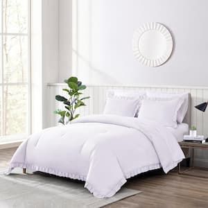 Shatex Ruffled Twin White Comforter Bedding Set- 2 Piece All Season, Ultra Soft Polyester - White with Ruffles