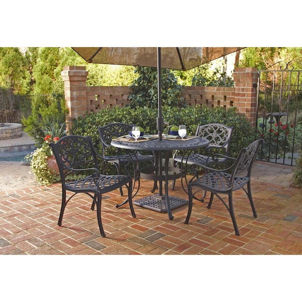 Sanibel 42 in. Black 5-Piece Cast Aluminum Round Outdoor Dining Set