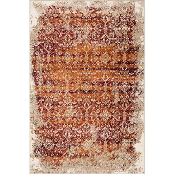 Kas Rugs Heritage Ivory/Rust 8 ft. x 10 ft. Anna Distressed Moroccan Area Rug