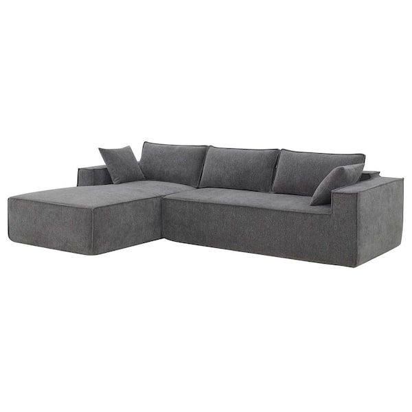 111.5 in. Chenille Compressed Sectional Sofa in. Gray, No Assembly Require
