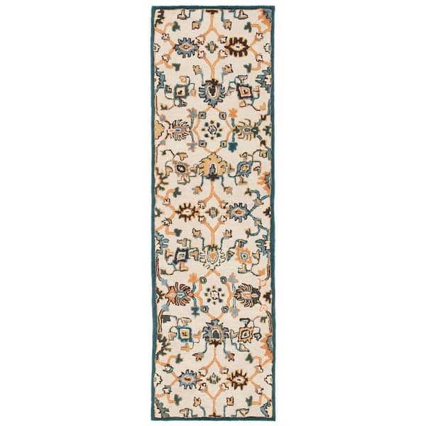 Heritage 2 ft. x 8 ft. Beige/Ivory Border Ornate Runner Rug