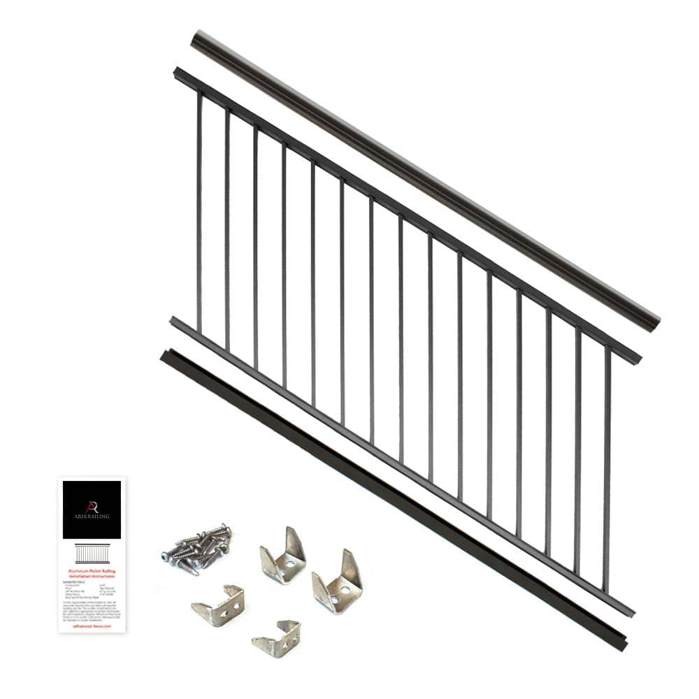 36 in. x 69.43 in. Black Powder Coated Aluminum Preassembled Deck Stair Railing