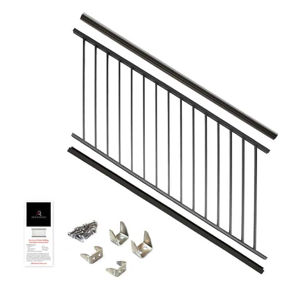 42 in. x 69.43 in. Black Powder Coated Aluminum Preassembled Deck Stair Railing