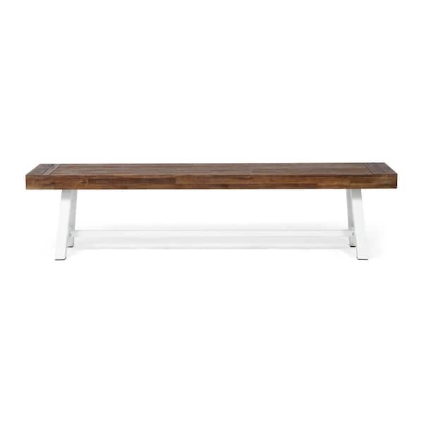 Noble House Carlisle 14.50 in. 3-Person Sandblast Dark Brown Wood Outdoor Patio Bench