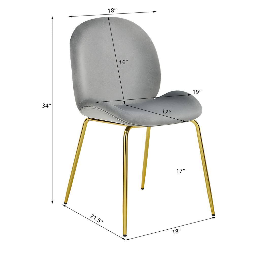 Gray Velvet Upholstered High Back Side Chair with Wood and Metal Frame