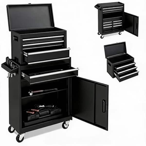 Rolling Metal Tool Chest, 4‑Drawer Lockable Black Steel Cabinet with Drawer Liners for Garage Workshop