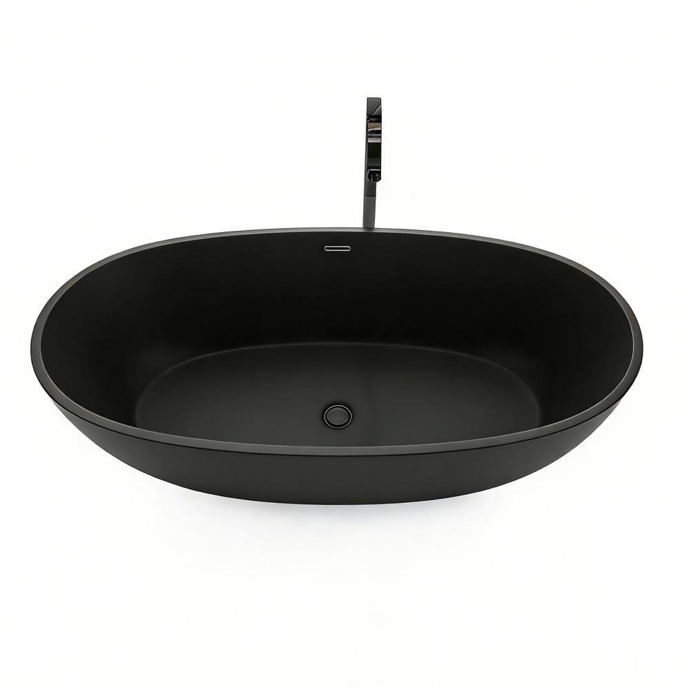 67 in. Solid Surface Freestanding Soaking Bathtub with Drain, Flat Bottom, Matte Black price history on PriceWatchPro