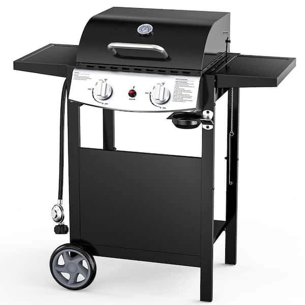 2 Burner Stainless Steel Portable Propane Gas Grill in Black