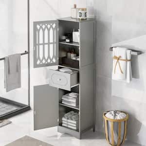 16.5 in. W x 14.2 in. D x 63.8 in. H Bathroom Freestanding Linen Cabinet with Drawer and Adjustable Shelf in Gray
