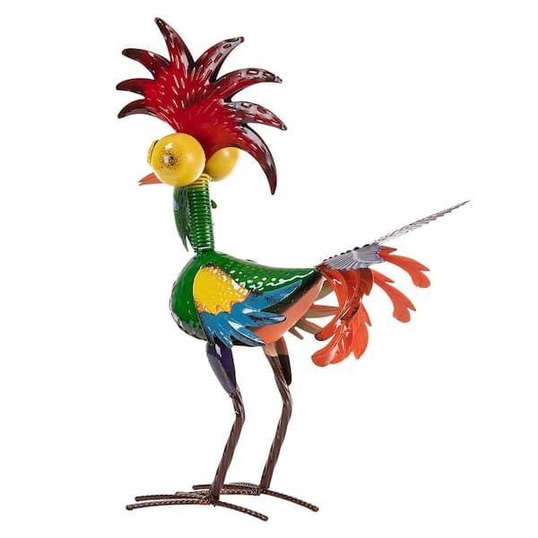 18 in. Tall Indoor/Outdoor Wacky Metal Rooster Yard Statue Decoration