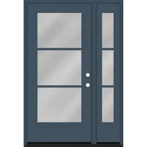 Legacy 53 in. x 80 in. Icon 3 Lite Modern Clear Glass LHIS Dark Denim Mahogany Fiberglass Prehung Front Door 14 in. SL