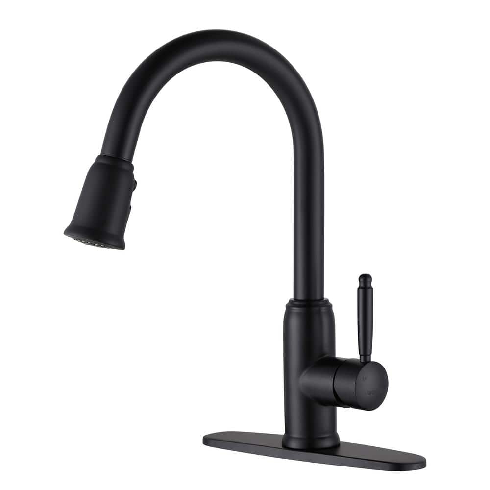 WOWOW Single Handle Deck Mount Gooseneck Pull Down Sprayer Kitchen