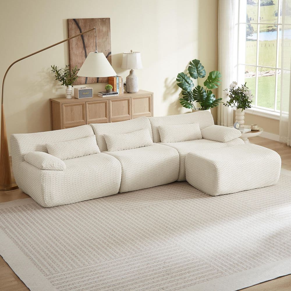Fighter 110.2 in. Pillow Top Arms Corduroy Upholstery Modular L-Shaped Sectional Sofa in Beige with Ottoman, Cream price history on PriceWatchPro