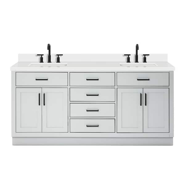 Hepburn 72 in. W x 22 in. D x 36 in. H Double Sink Freestanding in Gray Bath Vanity with Pure White Quartz Top