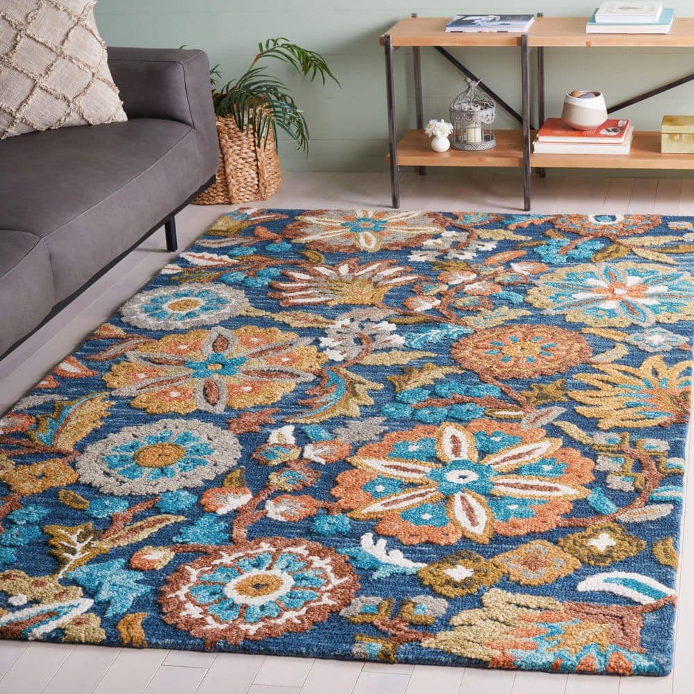 SAFAVIEH Blossom 4 ft. x 6 ft. Blue/Ivory Overflowing Floral Area