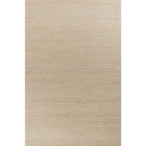 West Ivory/Gray 7 ft. x 10 ft. Solid Bohemian Hand-Woven Wool & Jute Area Rug