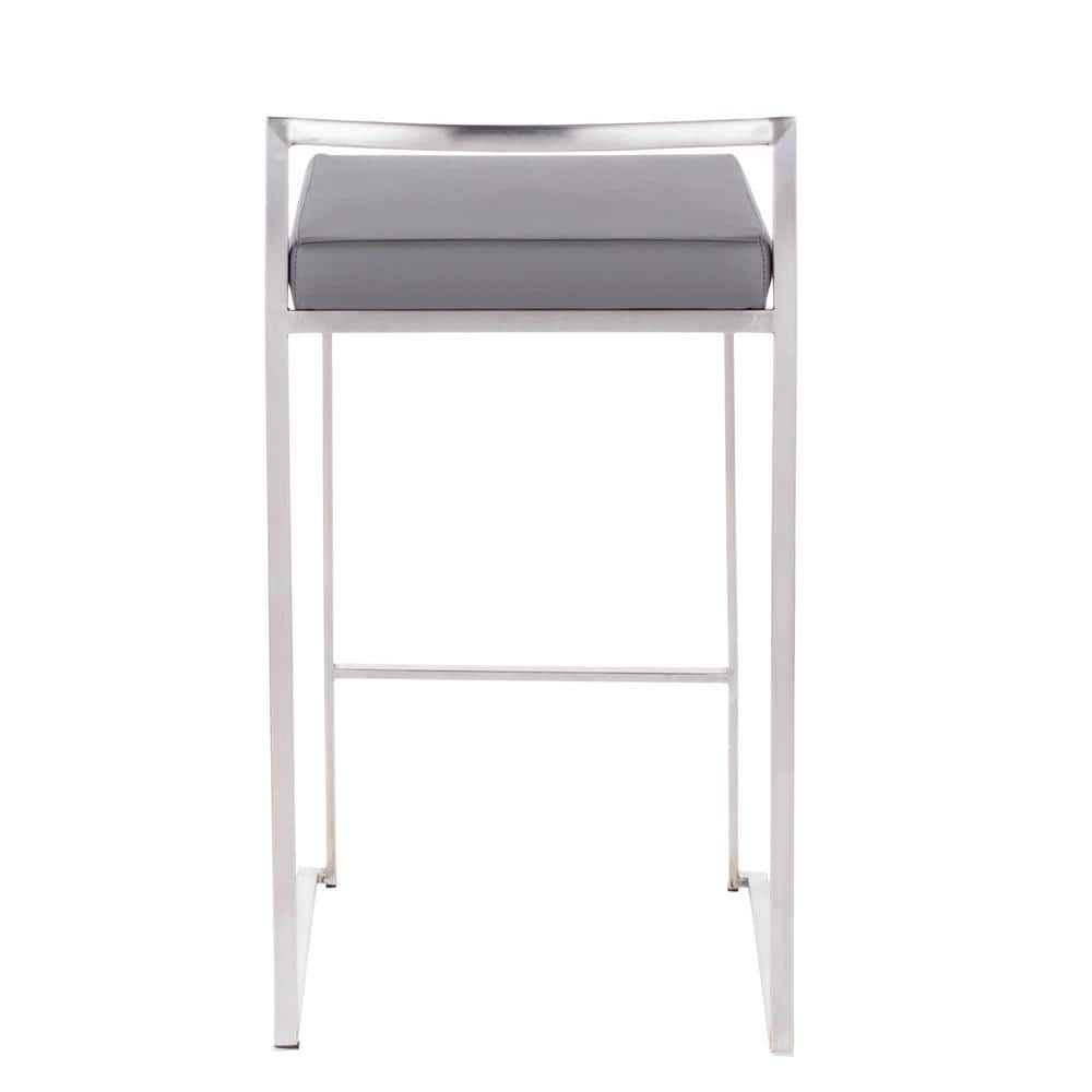 Modern Stainless Steel Counter Stools with Grey Faux Leather Cushion - Set of 2