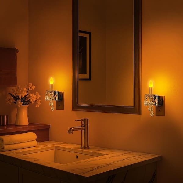 3 in. 1-Light Black Integrated LED Flameless Candle Mini Wall Sconce Plug-In Light Sensor for Dining Room,6-Pack