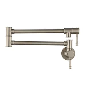 1.8 GPM Wall Mounted Foldable Kitchen Pot Filler with Double Handle in Brushed Nickel