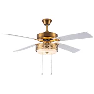 Isabella 52 in. LED Indoor Brass and White Ceiling Fan with Light