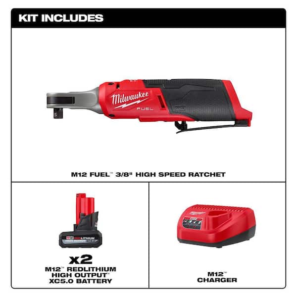 M12 FUEL 12V Lithium-Ion Brushless High Speed 3/8 in. Cordless Ratchet w/M12 XC 5.0 Ah Battery (2-Pack) Starter Kit