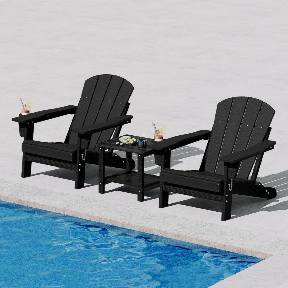 4pcs Folding Adirondack Chairs, Wood-Textured All-Weather HDPE Outdoor Chairs with Cup Holder, Black price history on PriceWatchPro